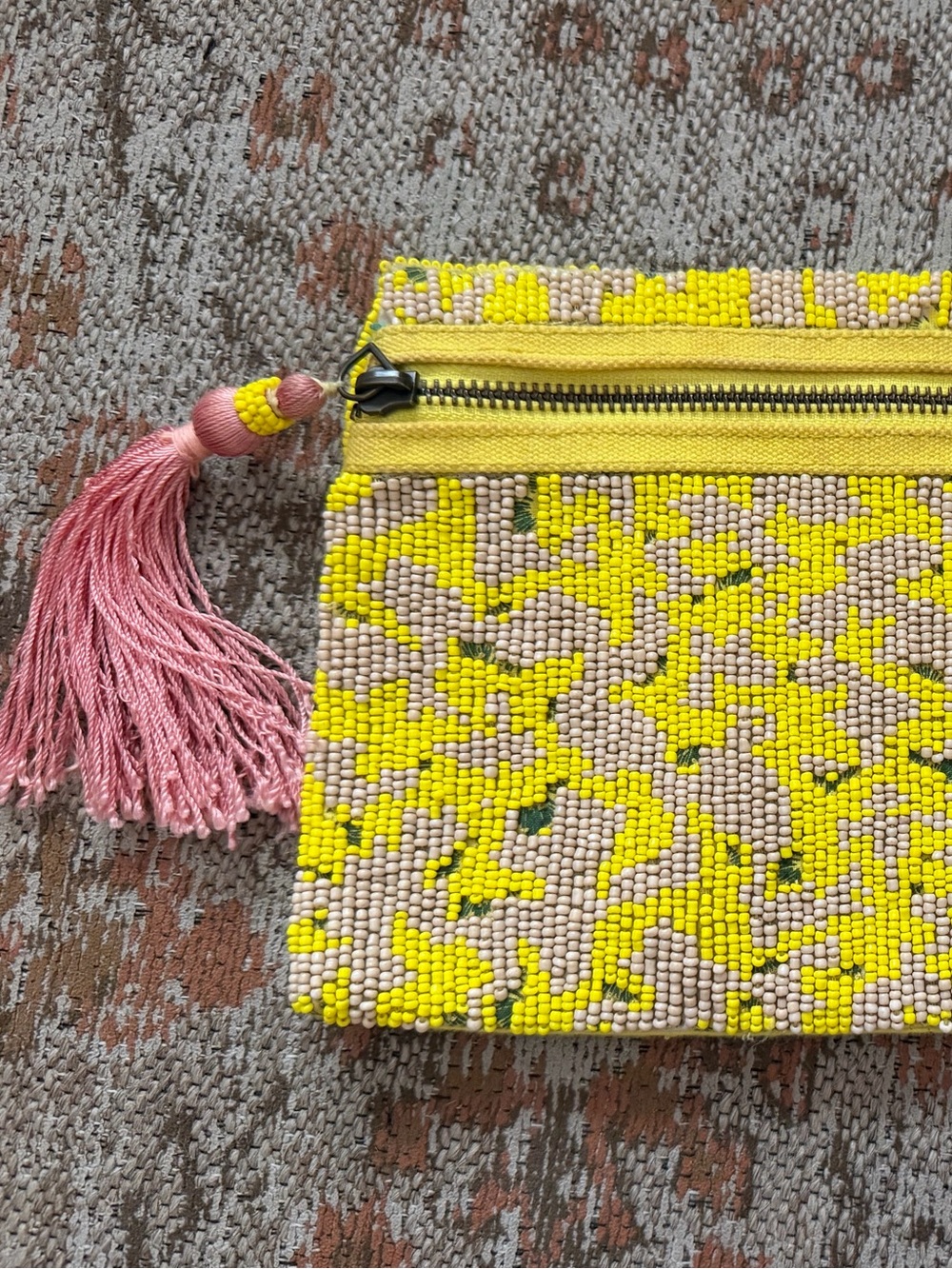 Yellow Beaded Clutch Bag - Stylish Mosaic Design Anthropologie Jasper & Jeera